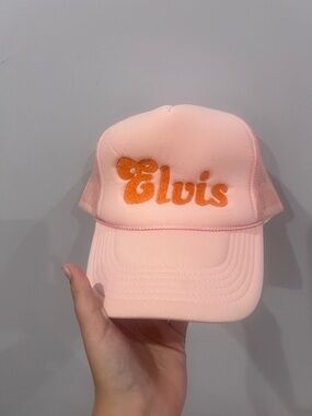 Elvis Pink Trucker Hat with Orange Logo